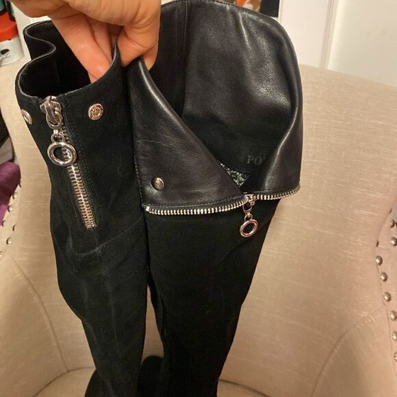 POPUSHIER
Black Suede Knee High Heel Boots - Picture 9 of 15